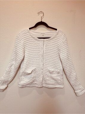 Mododoc Ivory 100% Cotton  Waffle Textured Crewneck Cardigan